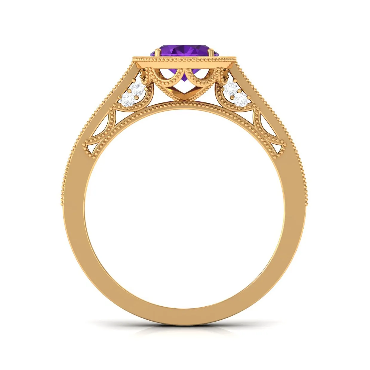 Vintage Inspired Oval Amethyst Engagement Ring with Diamond