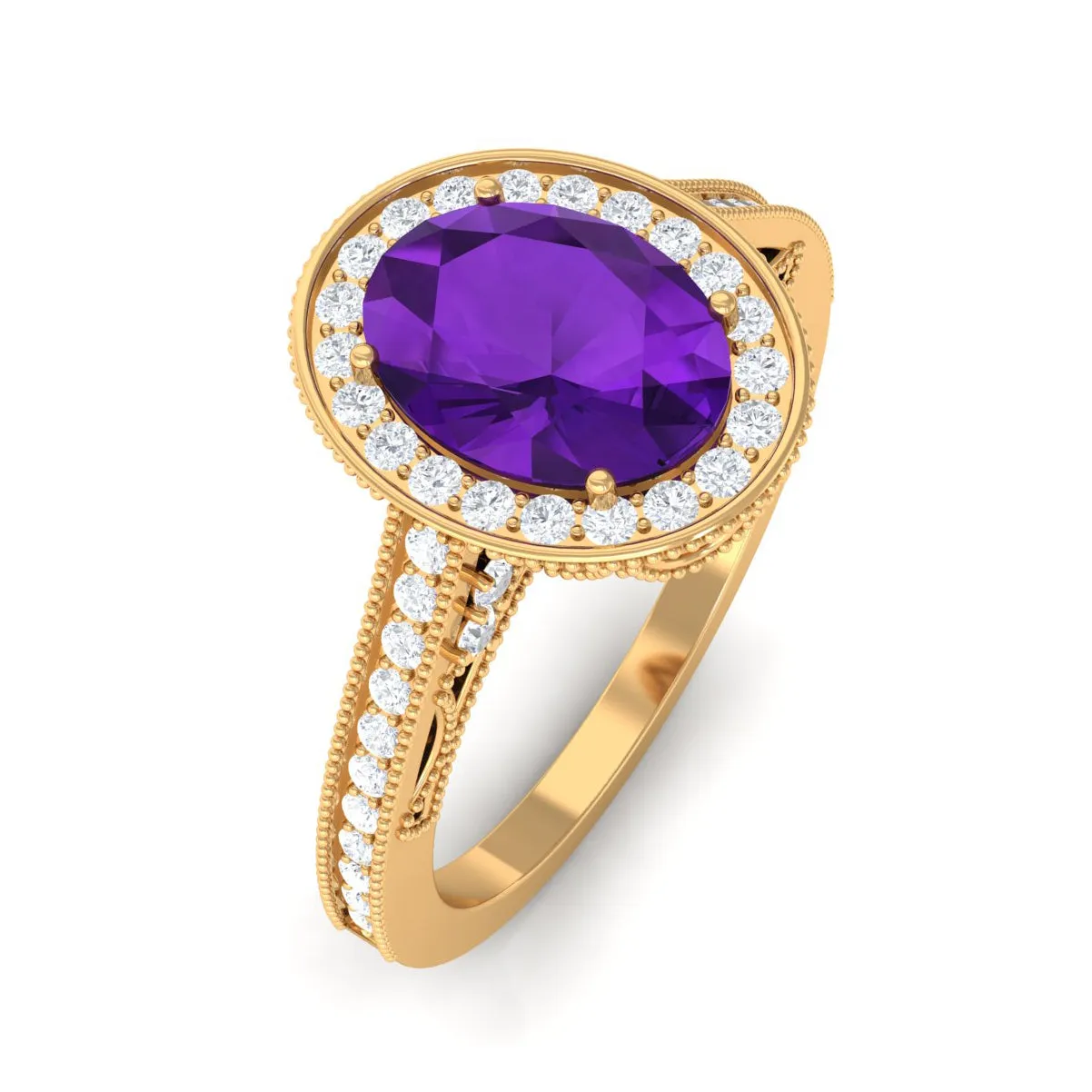 Vintage Inspired Oval Amethyst Engagement Ring with Diamond