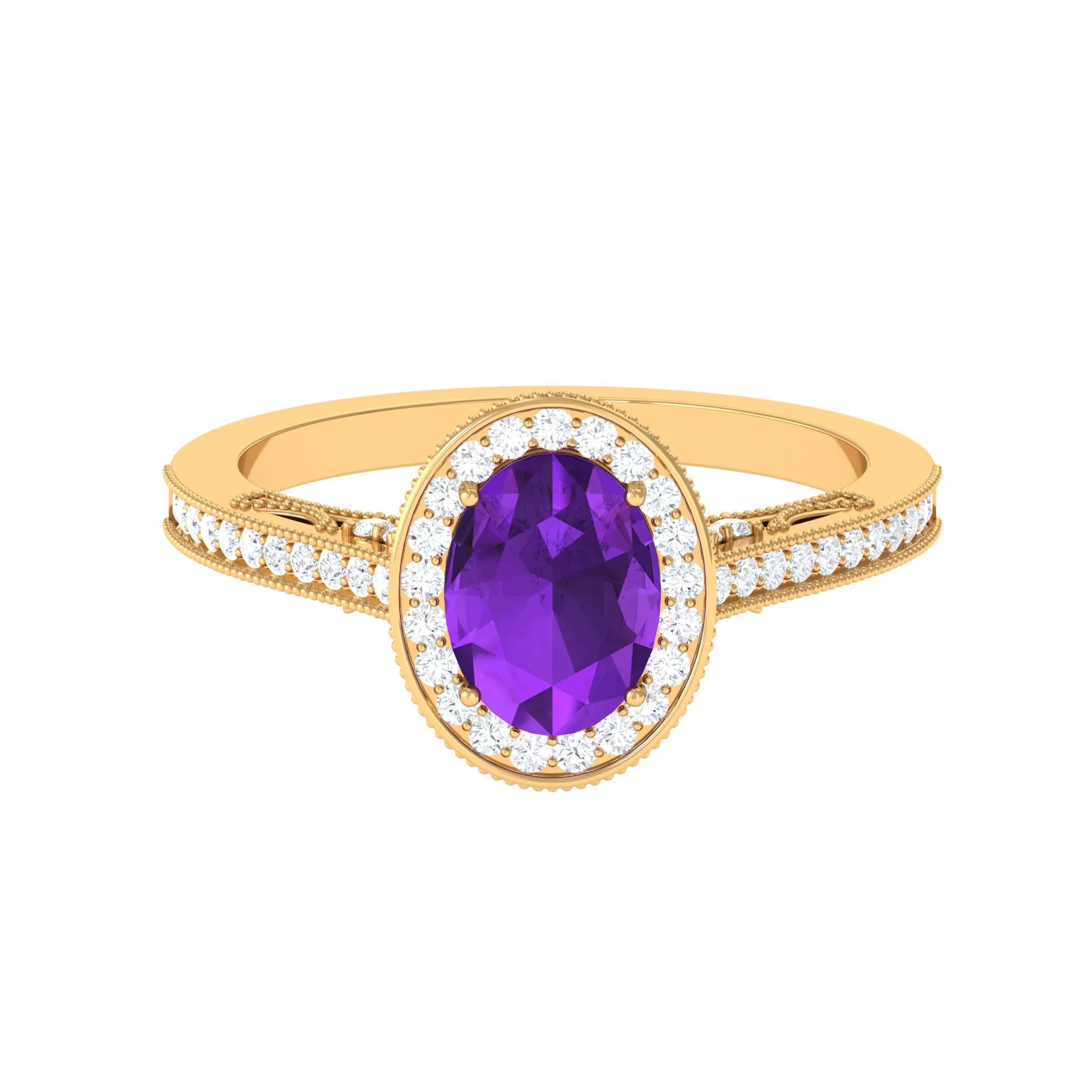 Vintage Inspired Oval Amethyst Engagement Ring with Diamond