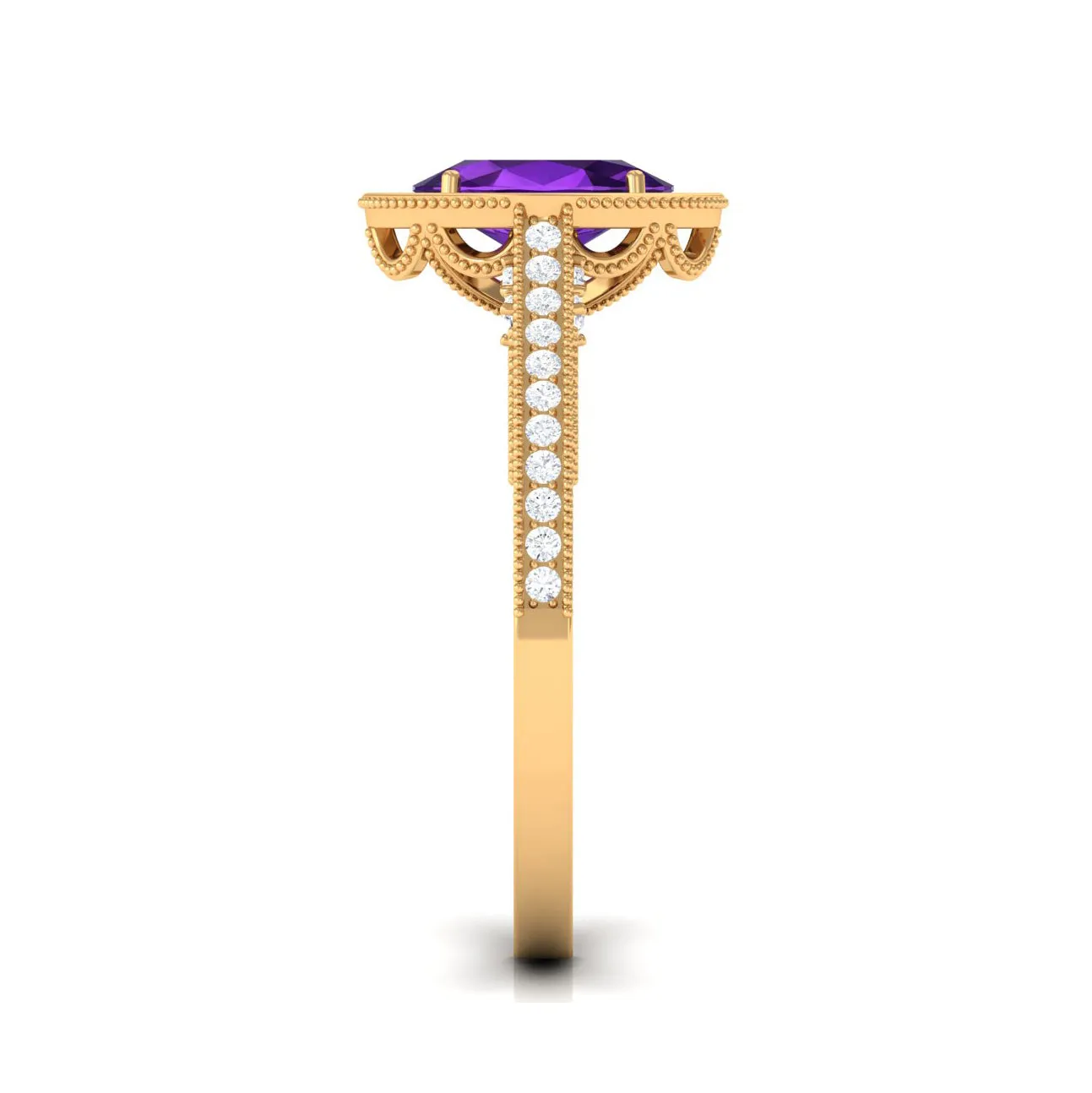 Vintage Inspired Oval Amethyst Engagement Ring with Diamond
