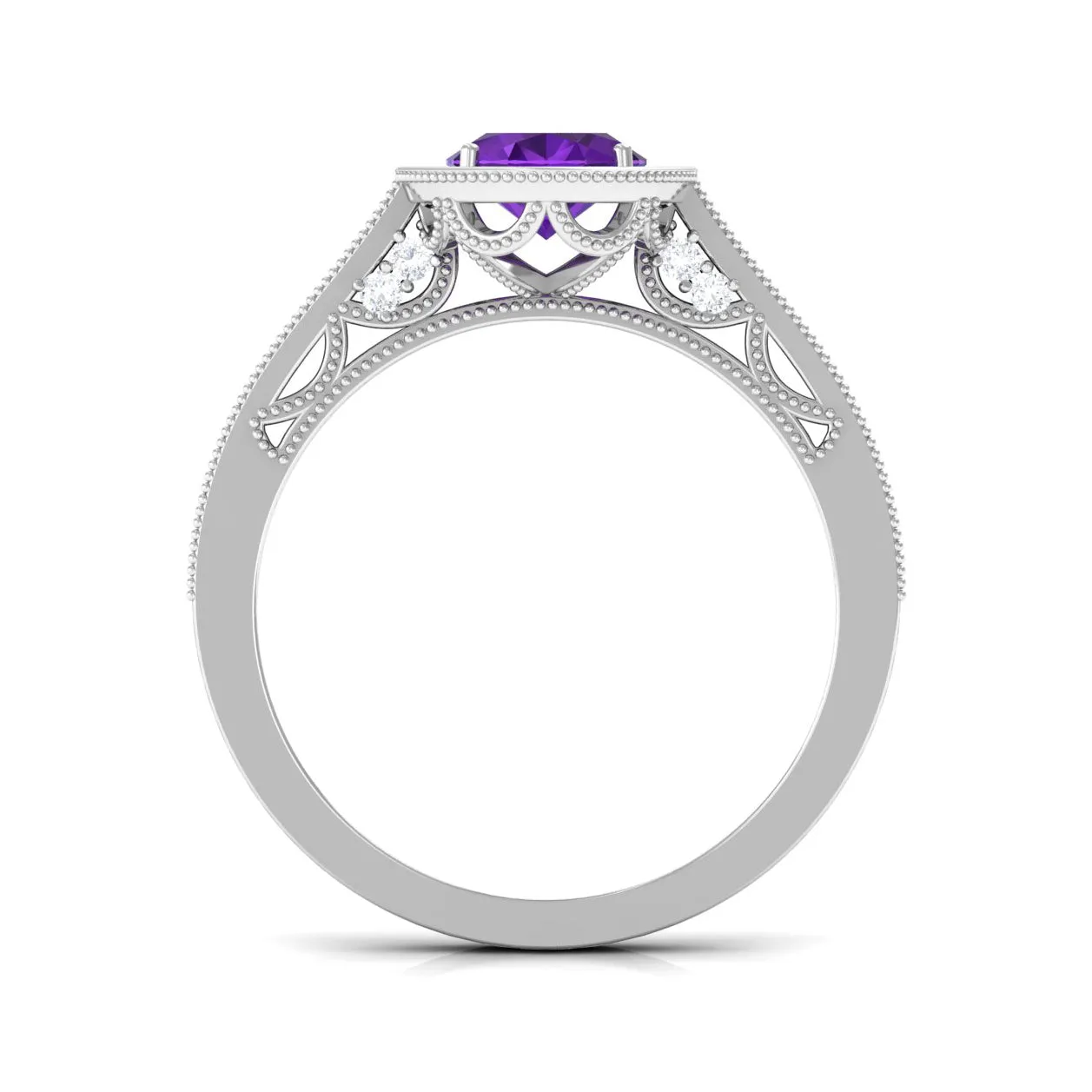 Vintage Inspired Oval Amethyst Engagement Ring with Diamond