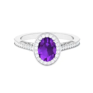 Vintage Inspired Oval Amethyst Engagement Ring with Diamond