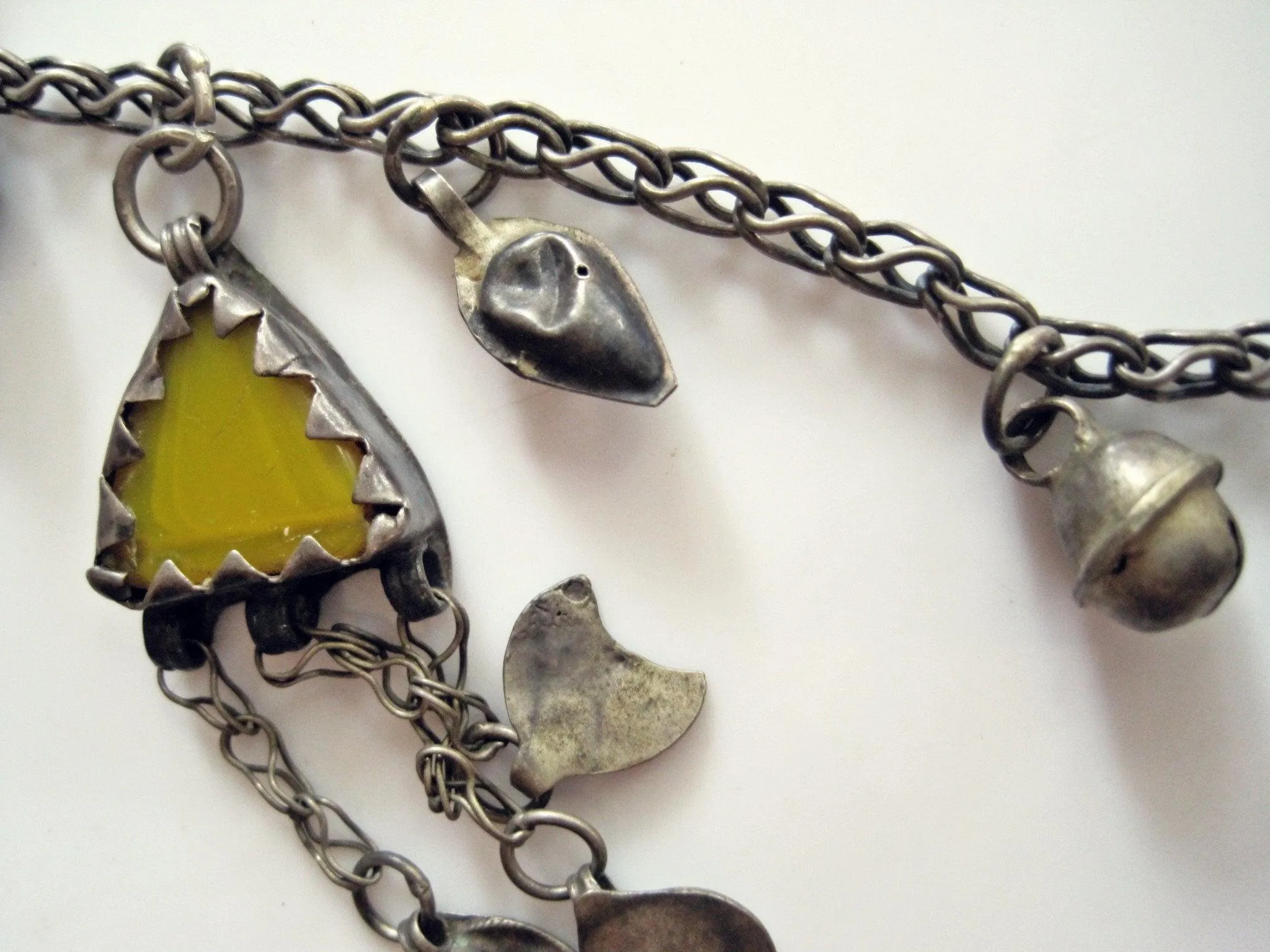 Vintage Middle East Bedouin Silver Kurdish Necklace with Charms