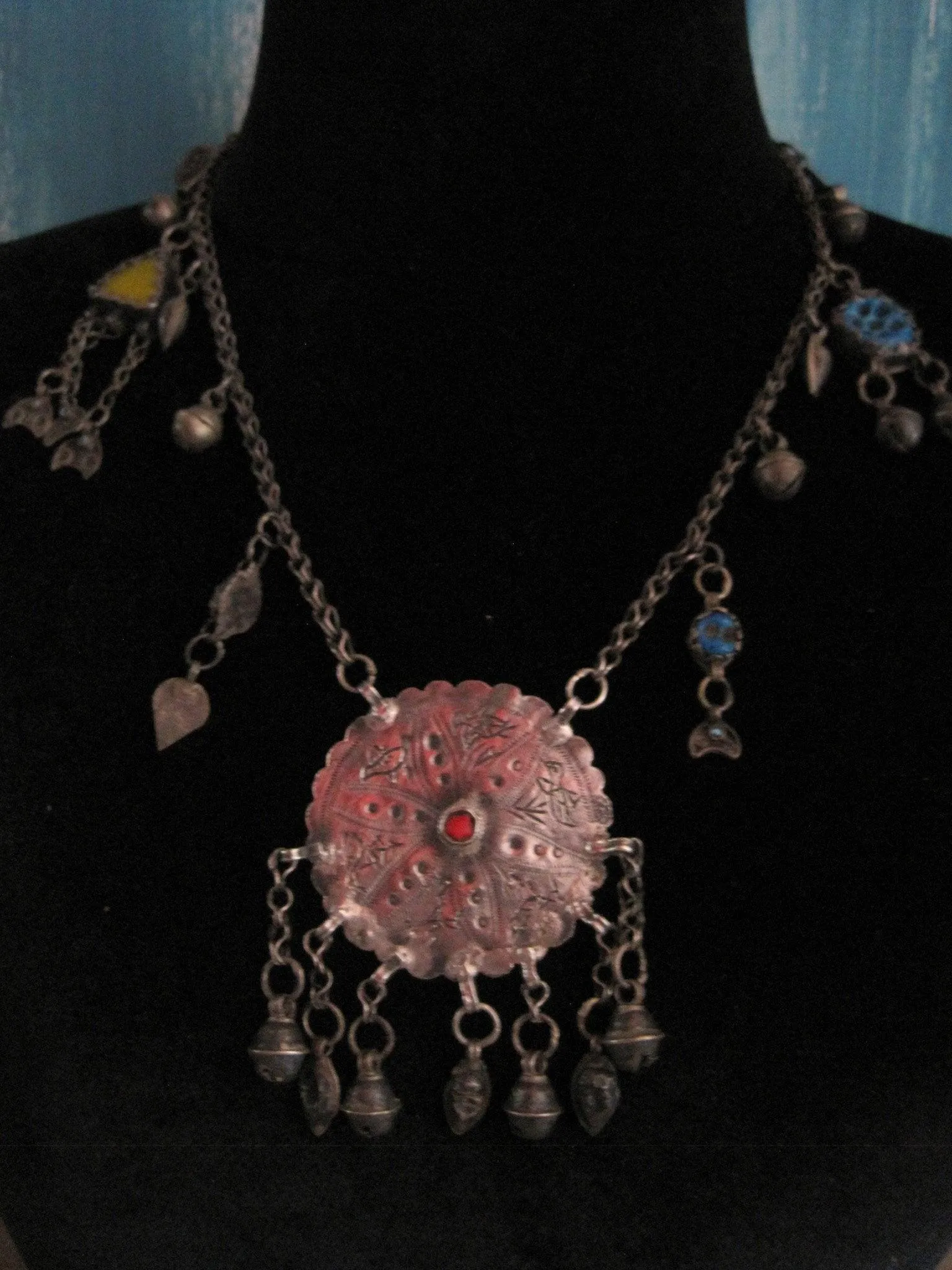 Vintage Middle East Bedouin Silver Kurdish Necklace with Charms