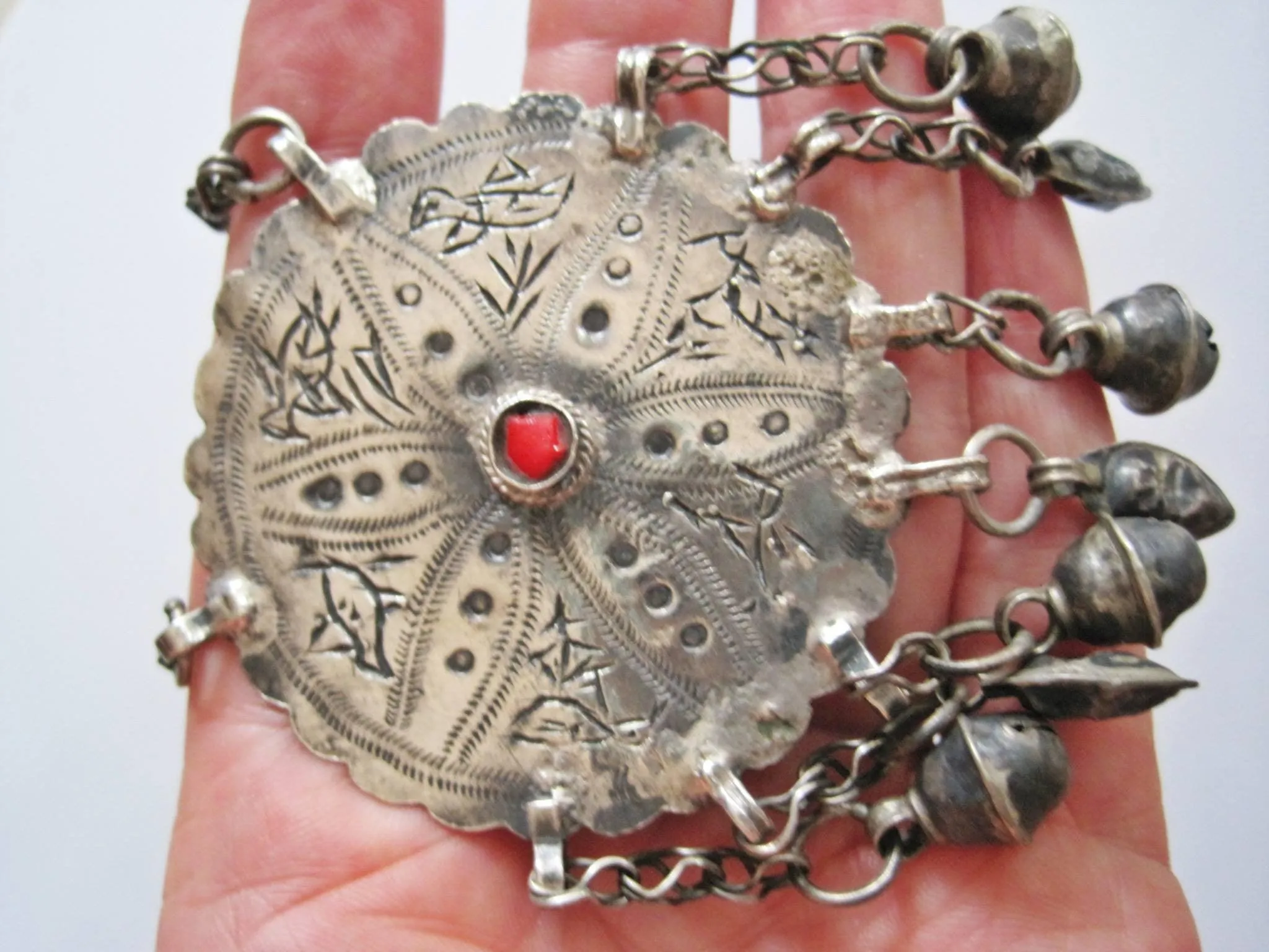 Vintage Middle East Bedouin Silver Kurdish Necklace with Charms