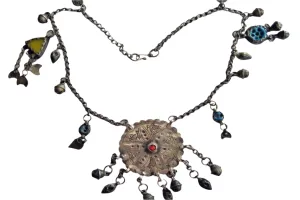 Vintage Middle East Bedouin Silver Kurdish Necklace with Charms