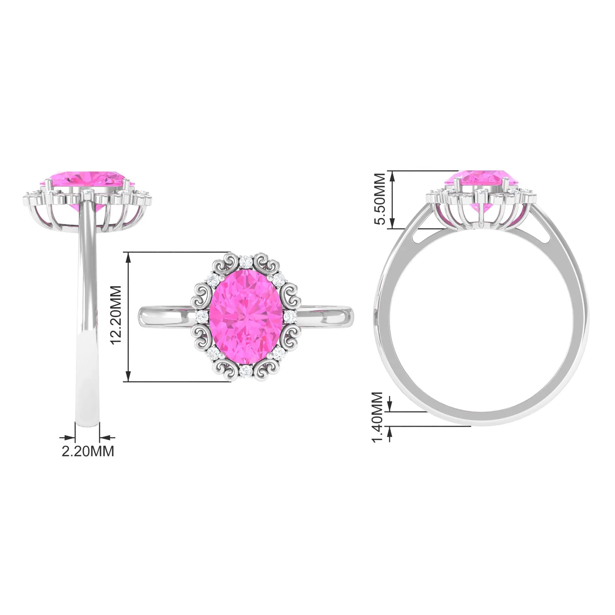 Vintage Style Lab Grown Pink Sapphire Oval Engagement Ring