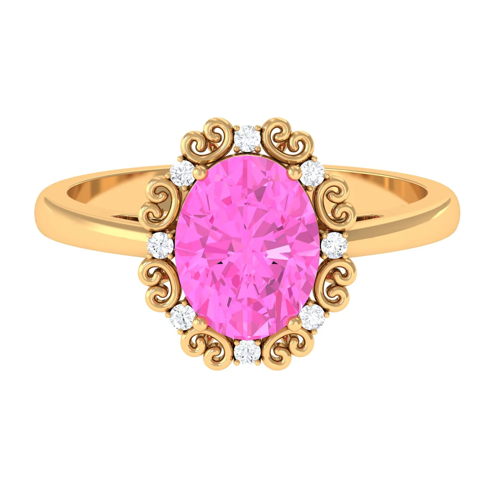 Vintage Style Lab Grown Pink Sapphire Oval Engagement Ring