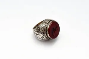 Vintage Tribal Afghan Silver and Carnelian Intaglio Ring Size 10 1/4