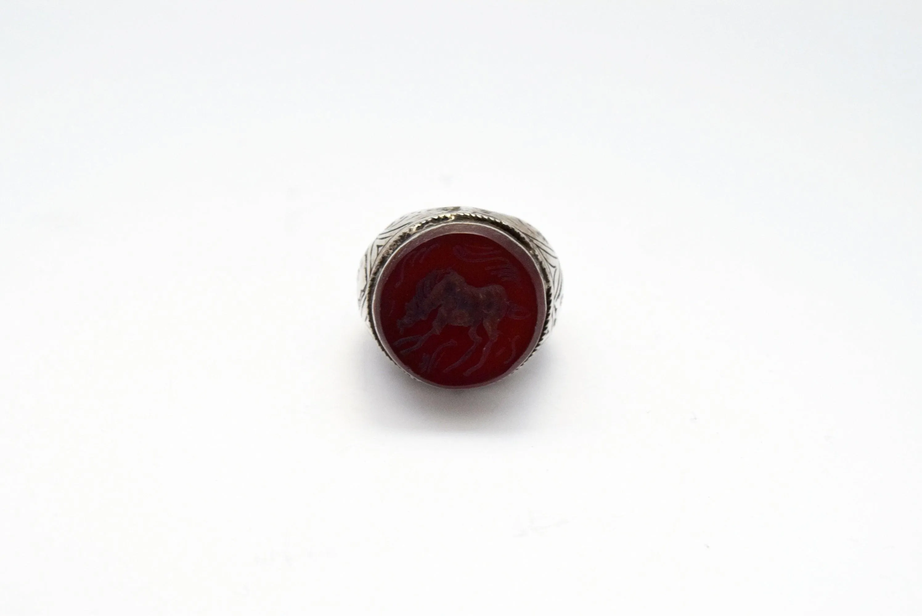 Vintage Tribal Afghan Silver and Carnelian Intaglio Ring Size 10 1/4