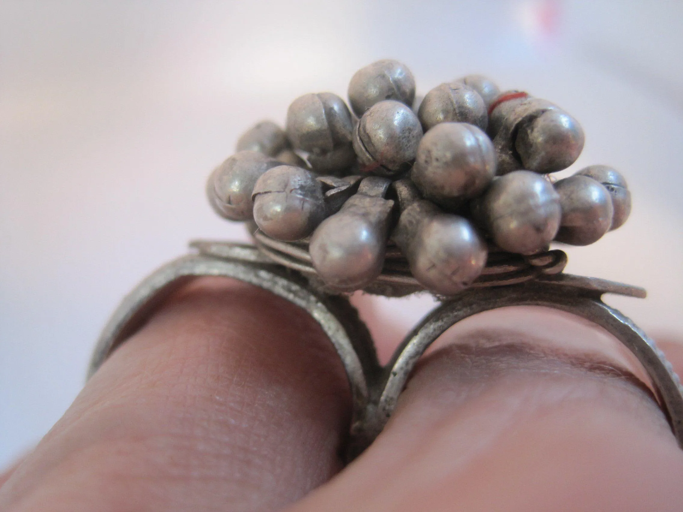 Vintage Two Finger Silver Tribal Nomadic Indian Ring from Rajasthan