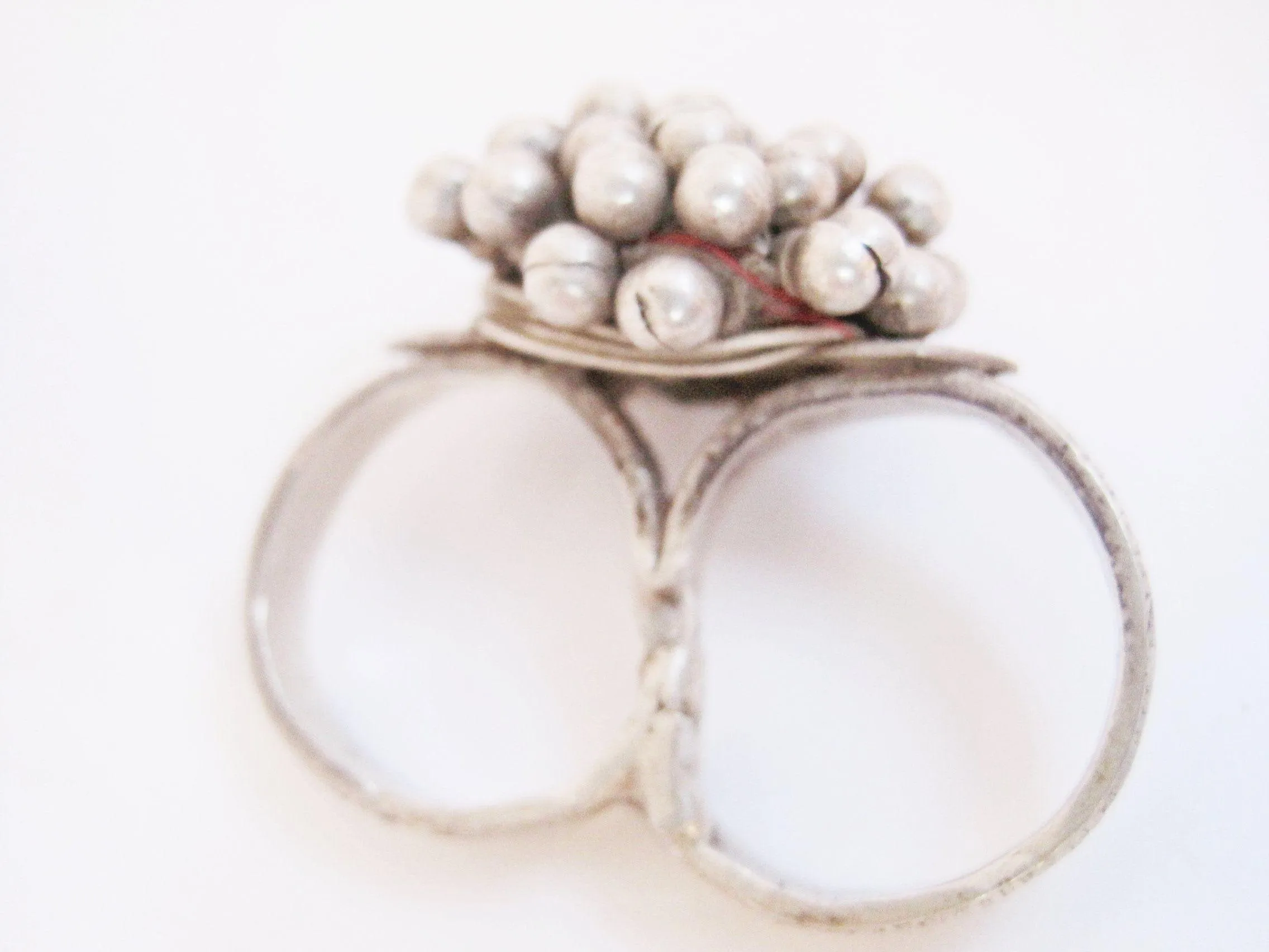 Vintage Two Finger Silver Tribal Nomadic Indian Ring from Rajasthan