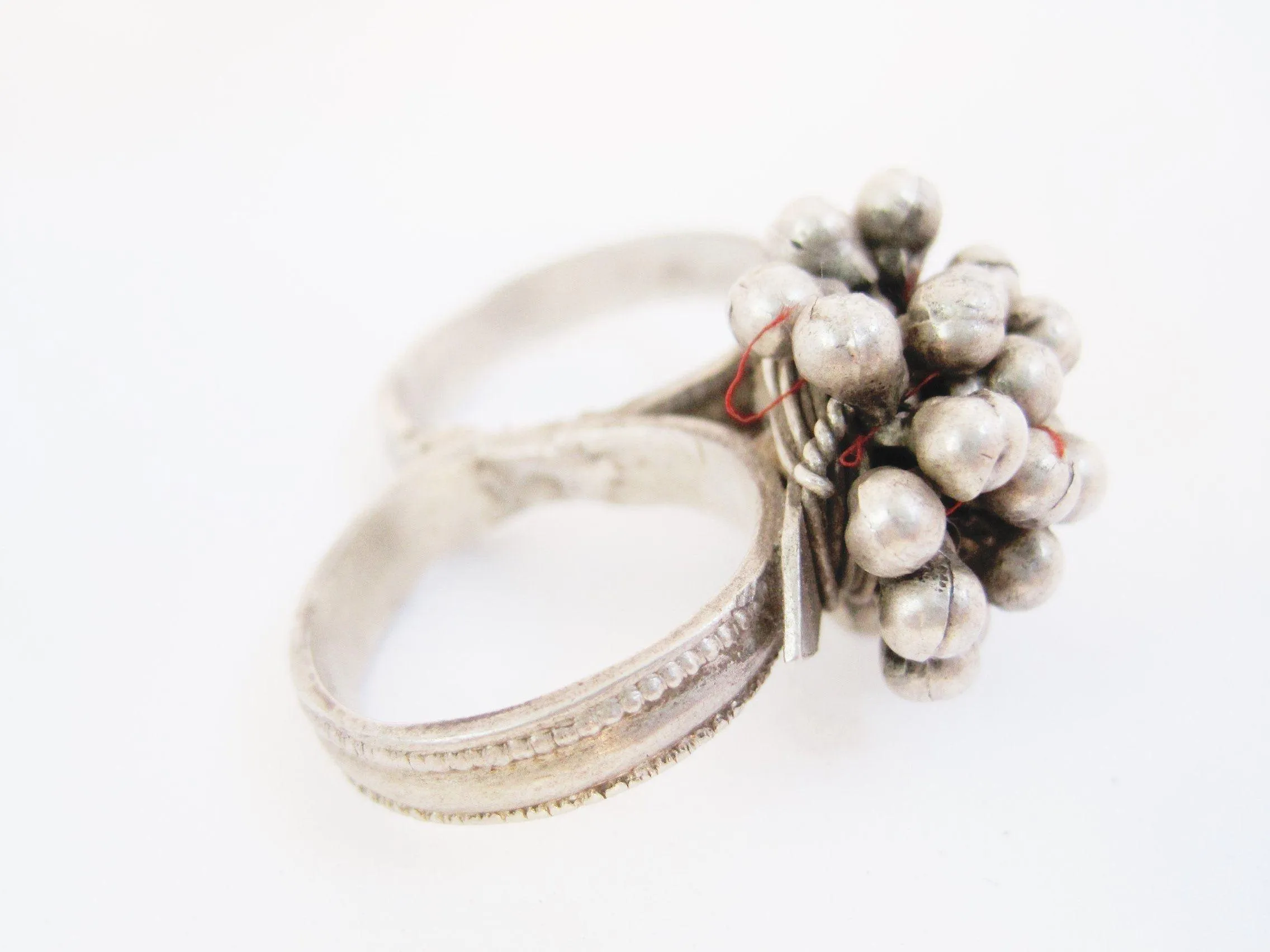 Vintage Two Finger Silver Tribal Nomadic Indian Ring from Rajasthan