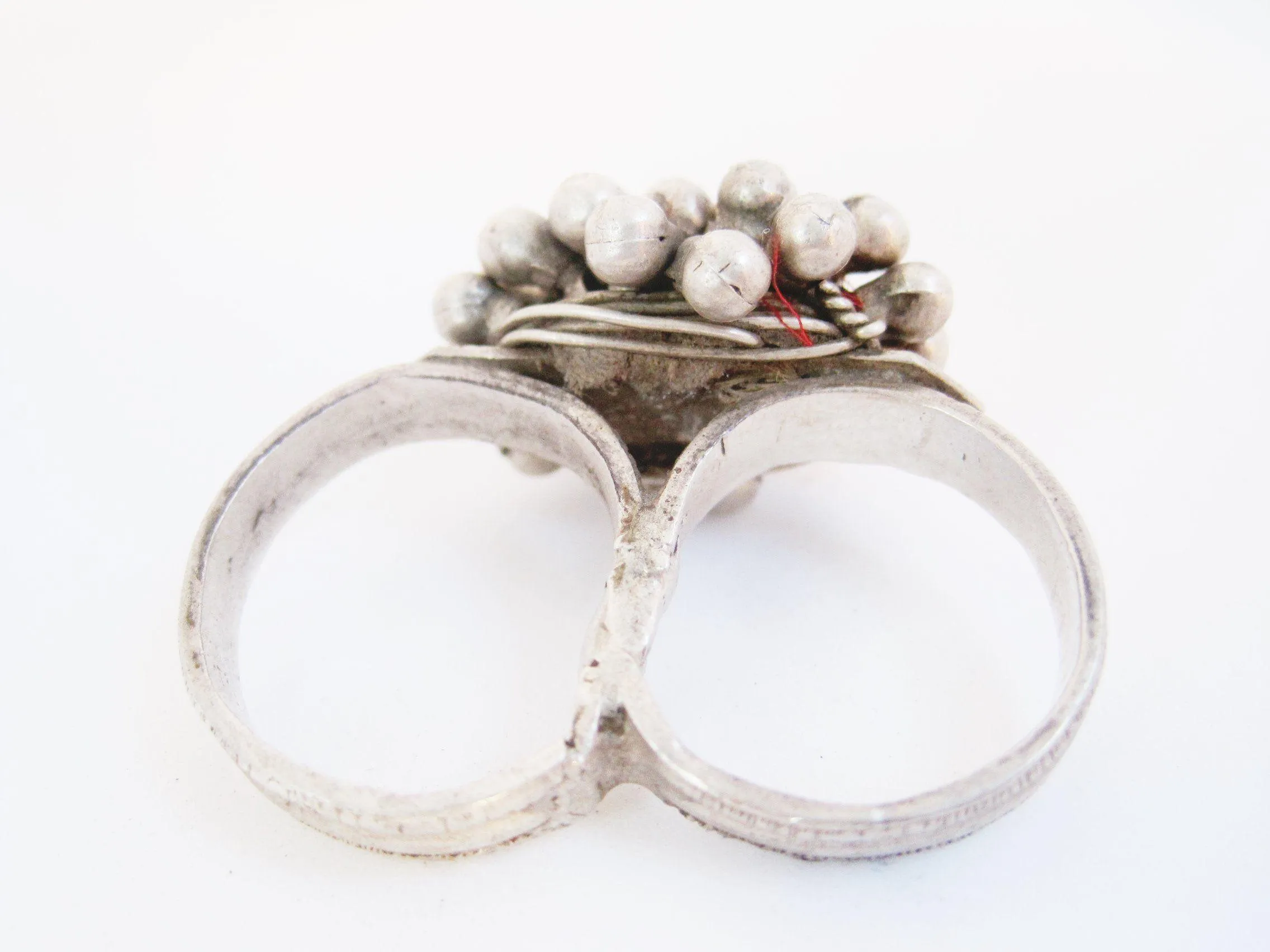 Vintage Two Finger Silver Tribal Nomadic Indian Ring from Rajasthan