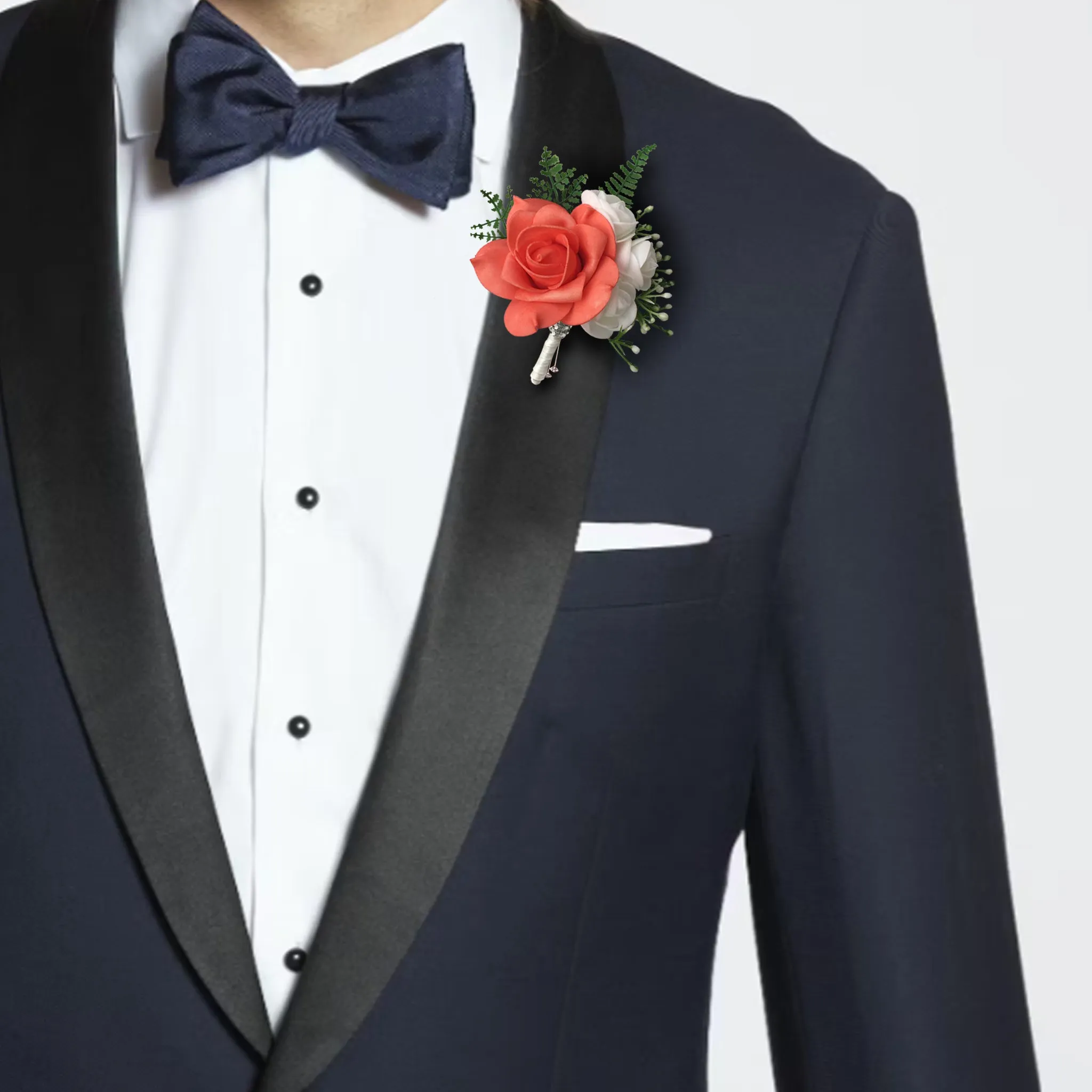 Wedding Boutonniere in Coral Prom Corsage Best Man Boutineer