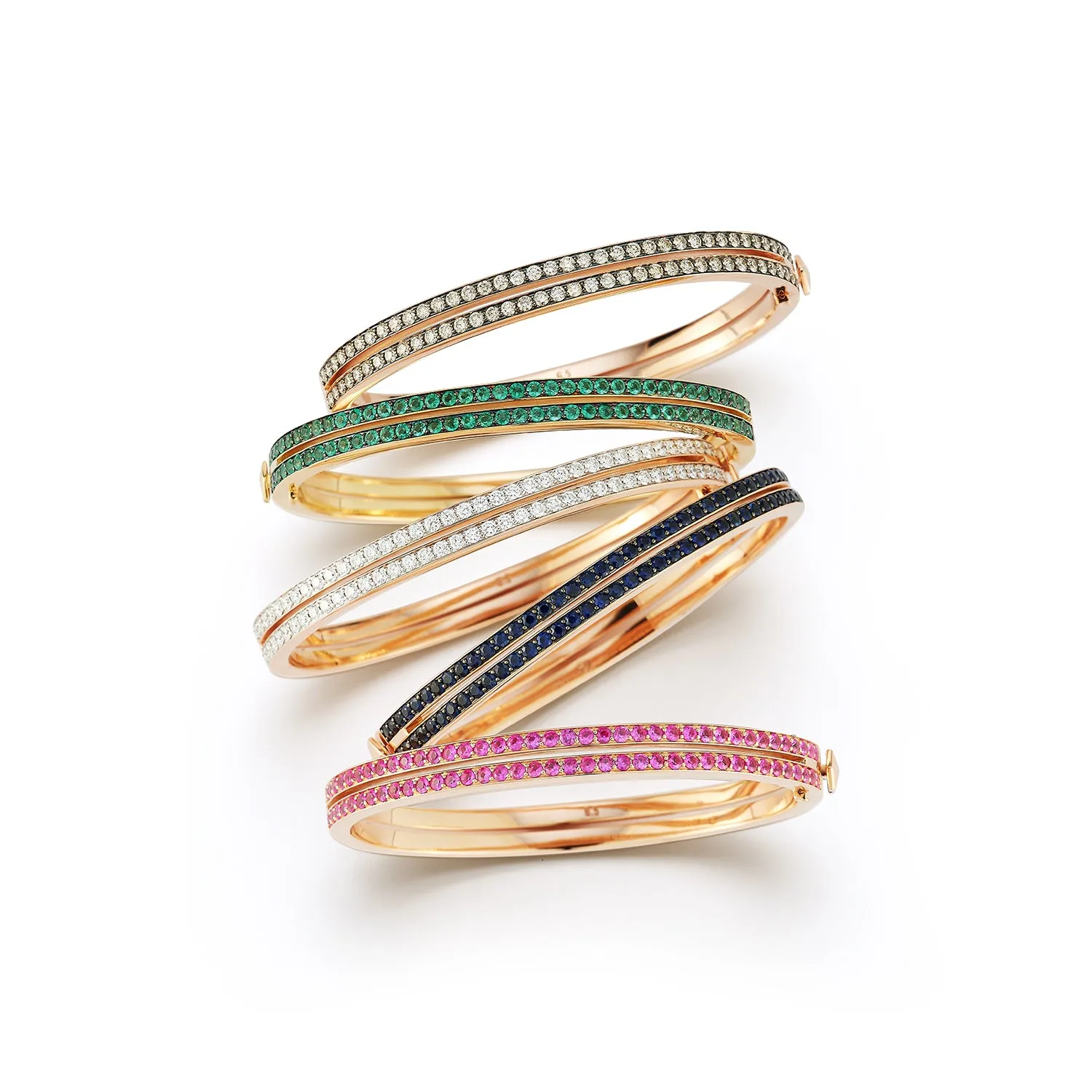 WF CLASSIC 18K GOLD AND BLUE SAPPHIRE DOUBLE ROW BANGLE BRACELET