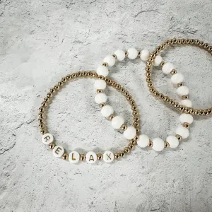 Wooden Beaded   Gold Bead 3 Bracelet Set - Relax | Lucky Owl