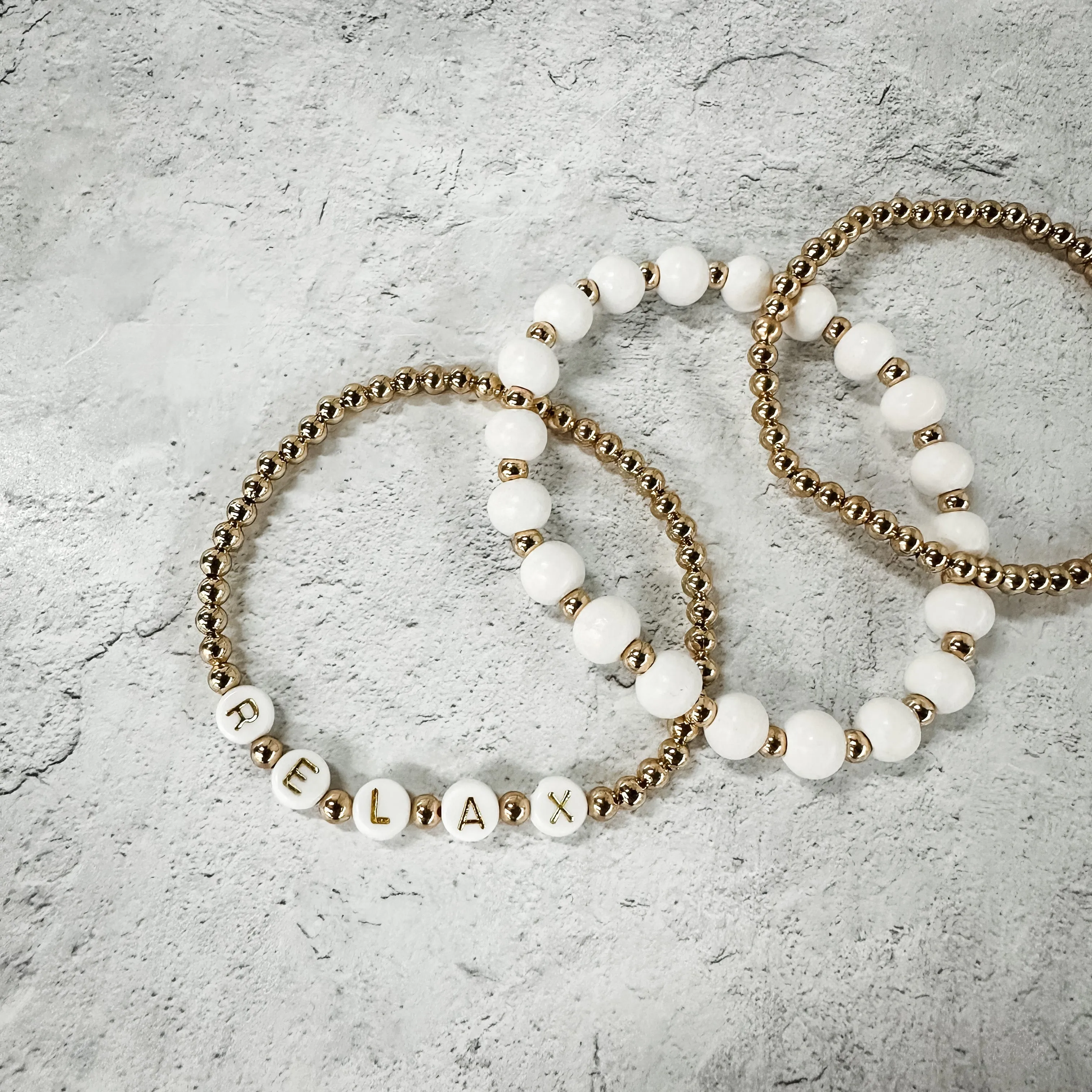 Wooden Beaded   Gold Bead 3 Bracelet Set - Relax | Lucky Owl